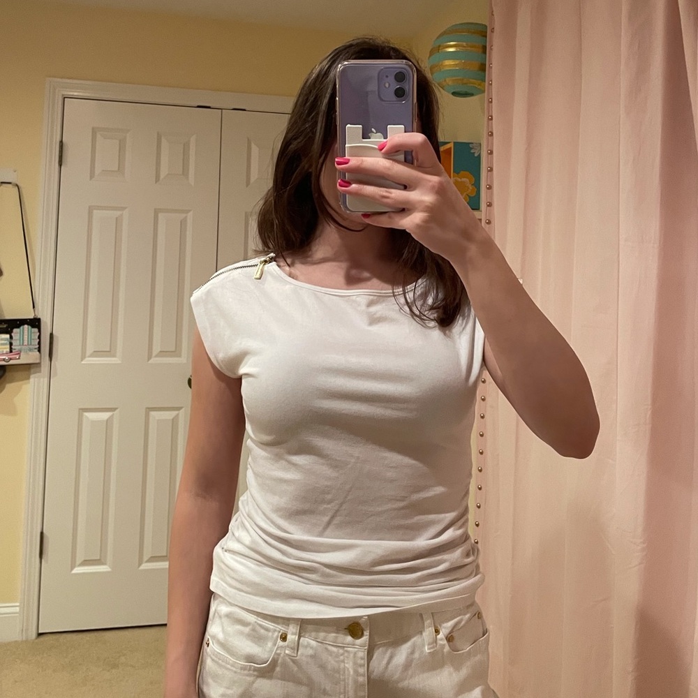 Michael Kors White Zipper Top